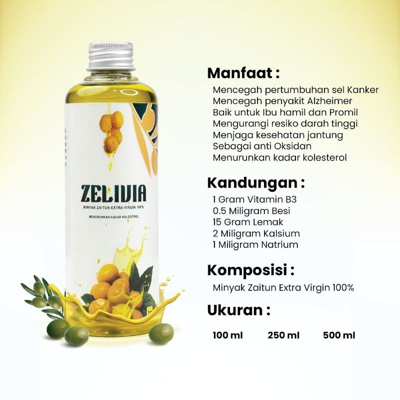 

{bisa diminum} Minyak Zaitun Murni 100% Extra Virgin Olive Oil Zelivia Zeeida | Menurunkan kolesterol, darah tinggi, kesehatan jantung