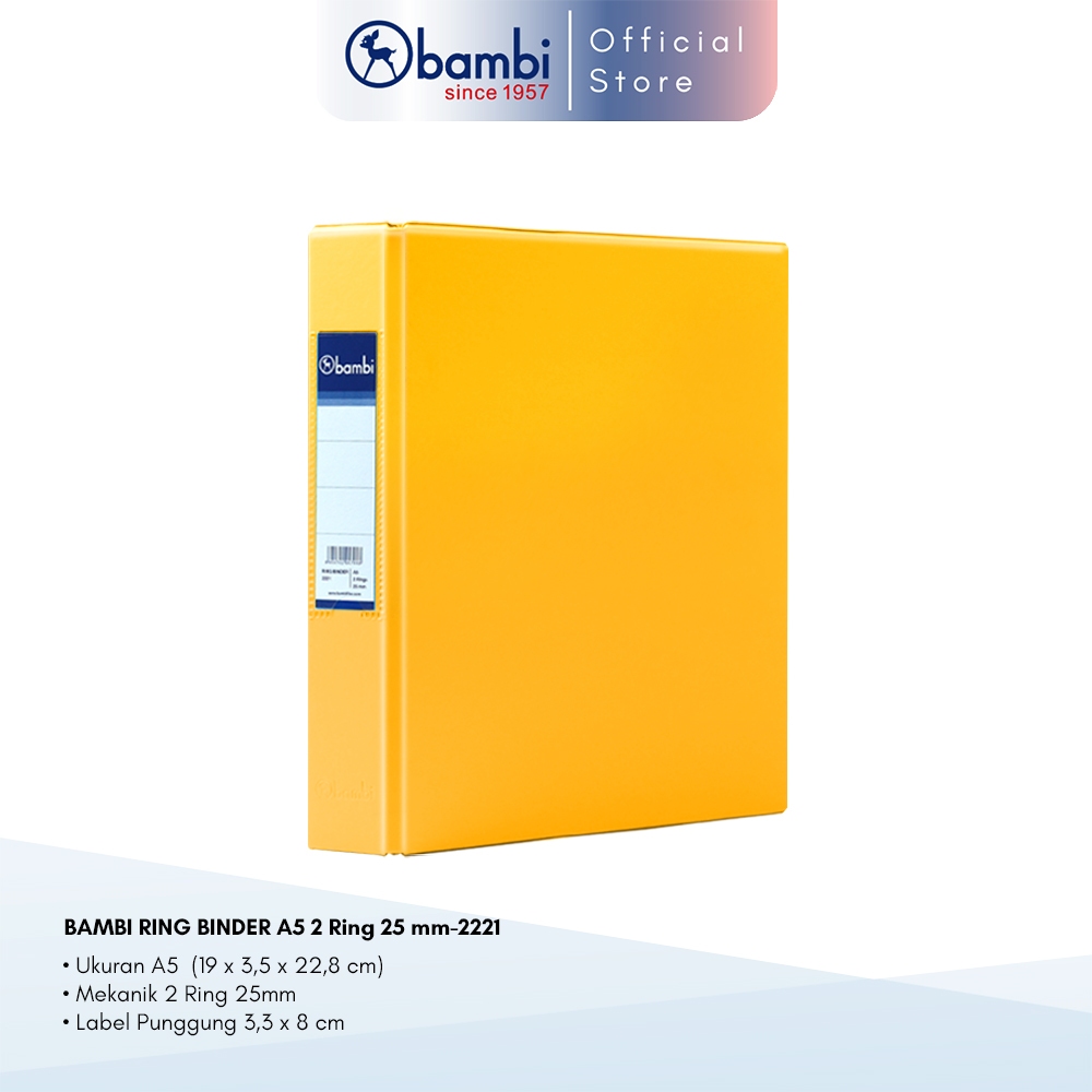 

Bambi Ring Binder A5 2 Ring D-Type Yellow SMALL SIZE 25 mm