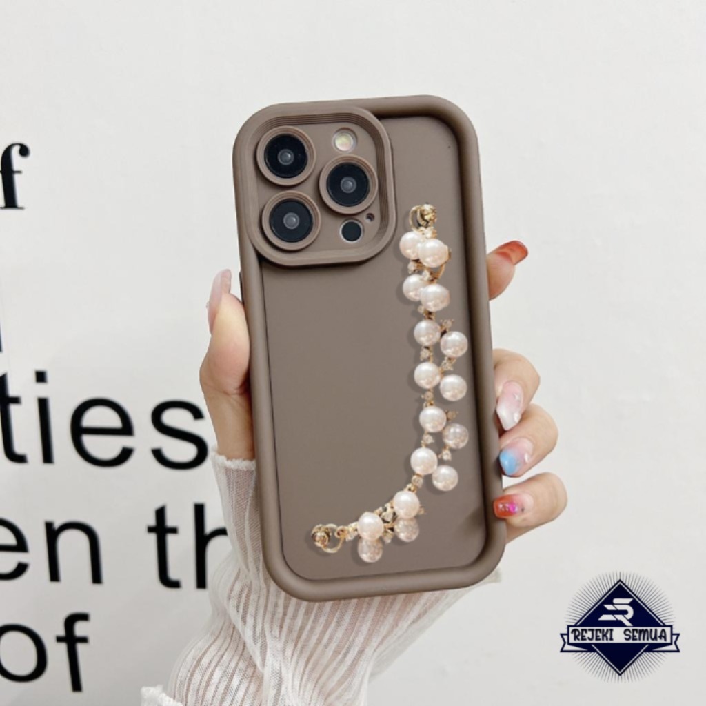 Gc95 Case Casing Silikon Matte Rose Pearl Chain Grip - Casing Hp Compatible For Iphone 12 13 14 15 I