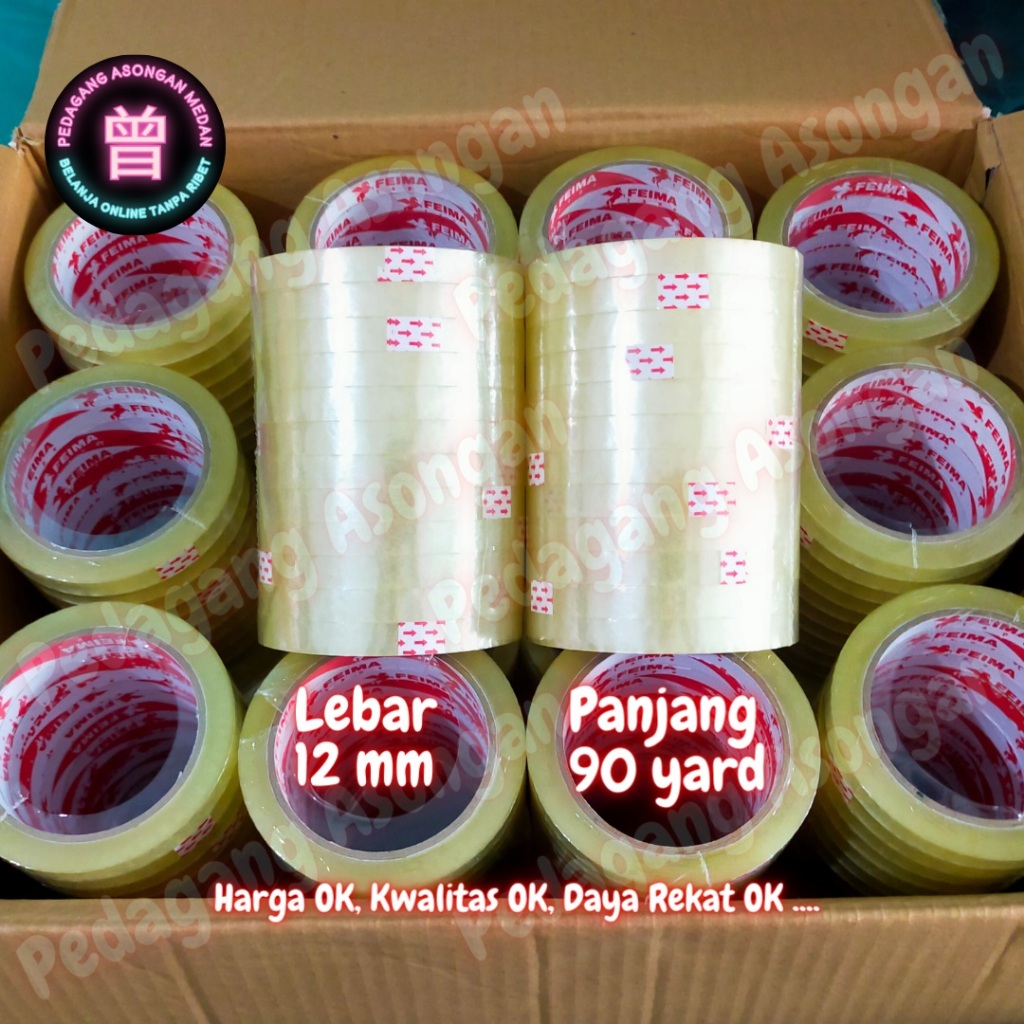 

Selotip Lakban Bening 1/2 Inch 1 Pack Isi 12 Roll 12mmx90Yard Isolasi Selasiban Transparan Kualitas