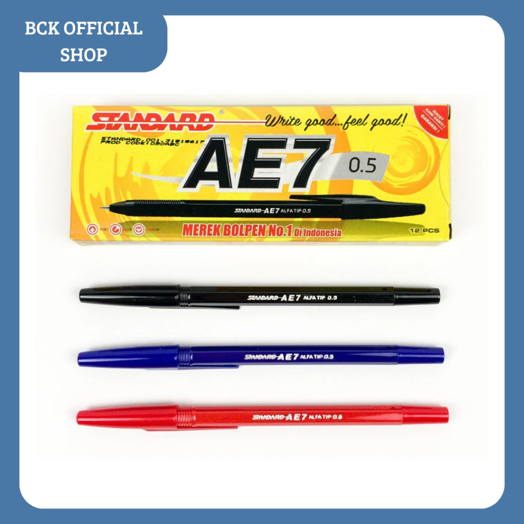 

Ball Pen Standard AE7 / Pulpen 0.5 mm Hitam-Biru-Merah (PCS)