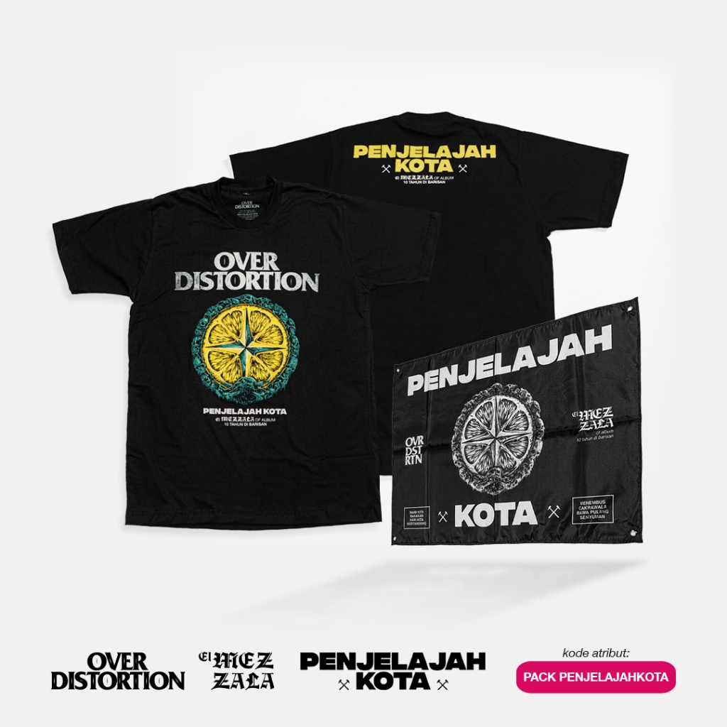 READY STOCK // Over Distortion // Penjelajah Kota // Bundling Pack // Tshirt, Flag // Black