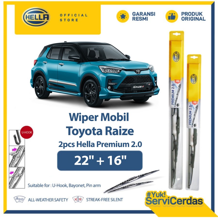 Wiper Mobil TOYOTA Raize 22” + 16” (2pcs) - HELLA Premium 2.0