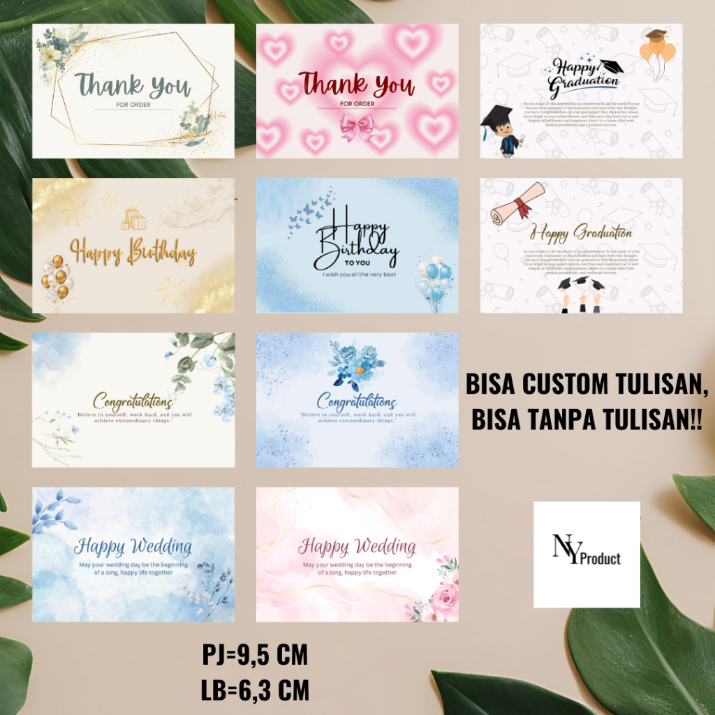 CUSTOM KARTU UCAPAN, THANK YOU CARD, HAPPY WEDDING, HAPPY BIRTDAY, HAPPY GARDUATION (BOLEH REQUEST T