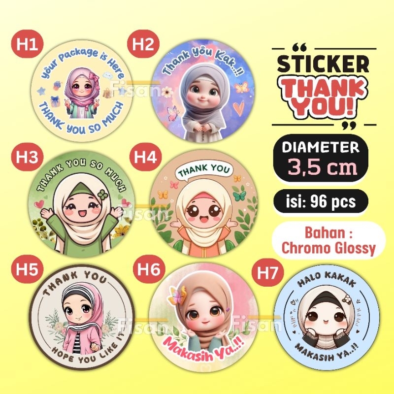 

96 Pcs Stiker Thank You 3,5 cm Sticker Thankyou Chromo Glossy