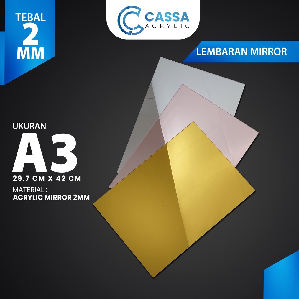 

KODE X1N9 Akrilik Lembaran Mirror A3 2mm Acrylic Sheet Gold Silver Rose Gold Lembaran Akrilik Kaca