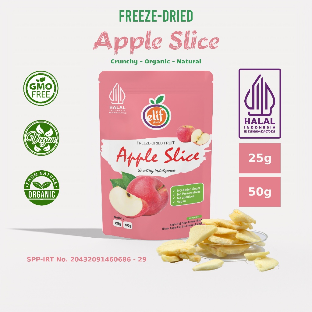 

ELIF FRUITS Freeze Dried Apple Fruit Buah Apel Iris Kering Freeze-Dried Apel