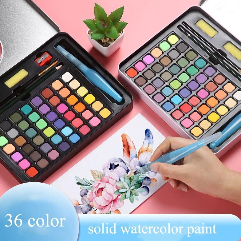 

KODE N7W8 Cat Air 3648 Warna Watercolor Set Alat Cat Air termasuk kuas dan kertas gambar Watercolour Water color Melukis Alat Lukis solid watercolor