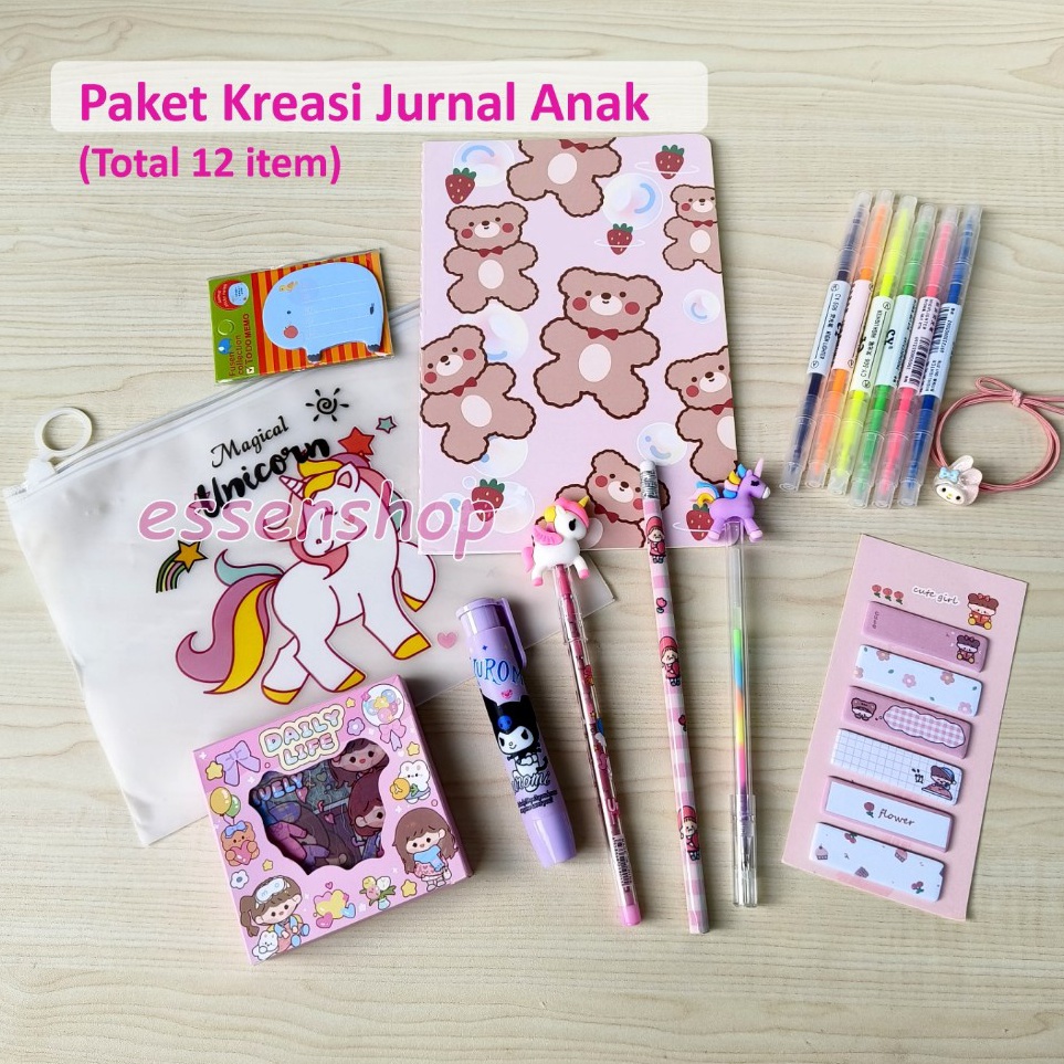 

Paket hadiah anak Alat Tulis jurnal anak kreasi sticker pensil penghapus raibow gel sticky notebook KODE T6A4