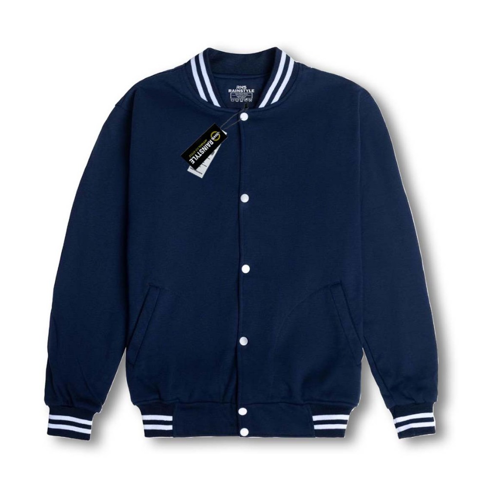 Rainstyle - Jacket Pria / Jaket / Jaket baseball Polos / Jaket Baseball Varsity Navy Blue