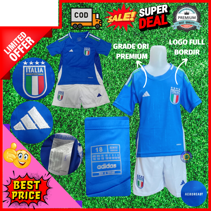 Jersey Italia Home Piala Eropa 2024 Baju Sepak Bola Grade Ori Setelan Anak Euro Cup 2024 Kualitas Ba