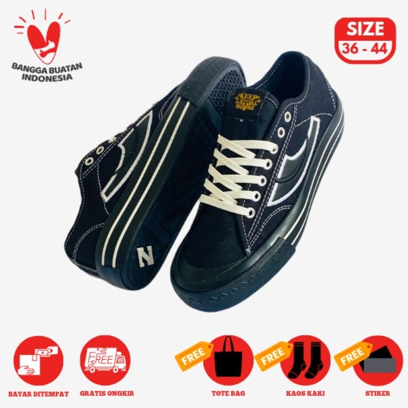 Sepatu Sneakers Unisex Flexion Black Underground Low Shoes - Sepatu Sneakers Pria Wanita Casual