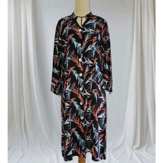 Dress Midi Wanita Bahan Rayon Size L | seri Benicia by Annaya Dress | Blue Red Arrow