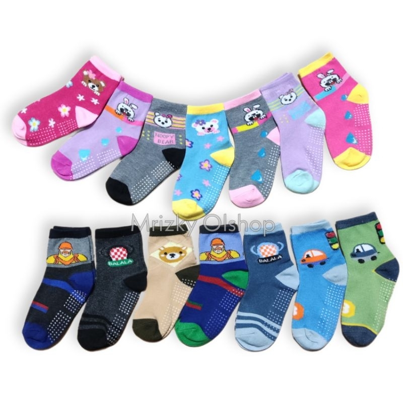 Kaos Kaki Anak Import AntiSlip 3 PASANG/Kaos kaki anak Tk Sd 4-8 Thn Motif Import
