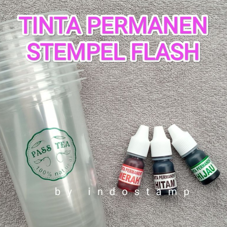 

Promo Sale tinta stempel PLASTIK PERMANENT 5ML KHUSUS STEMPEL FLASH kemasan cup gelas stereofoam makanan permanen indostamp