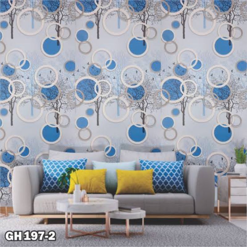Wallpaper Sticker Dinding Motif Karakter Premium GH197-2 Ranting Biru Bulat Termurah