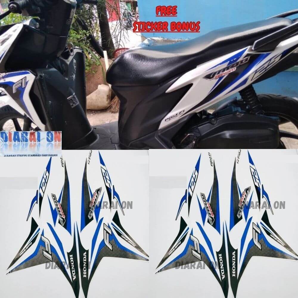 Striping Stiker Honda Vario Techno 125 2014 2015 - Vario 125 Techno Putih Biru Murah