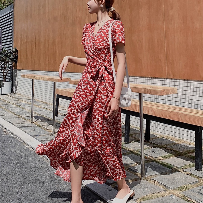 KI3 Kimono Style Red Maroon Midi Asymmetrical Dress in Boho Print  Dress Casual Kasual  Summer Dress