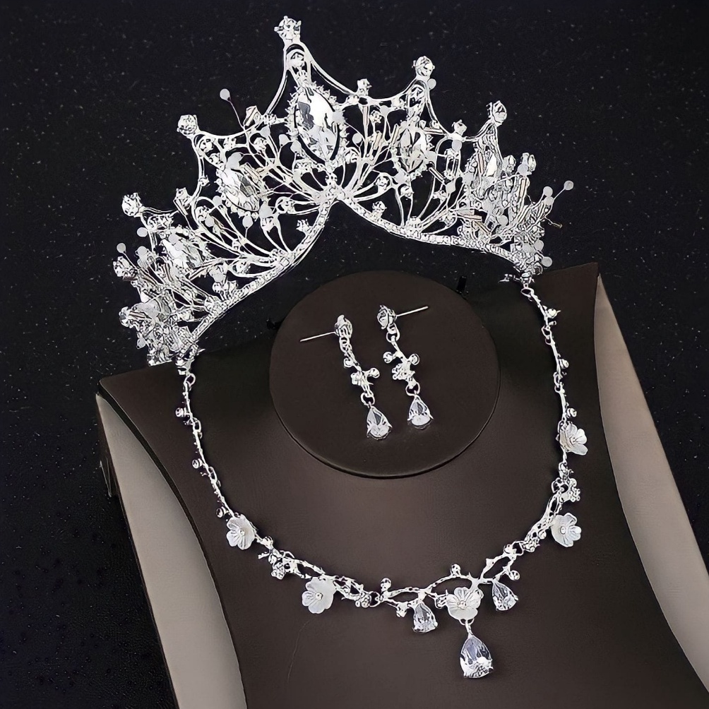 TERMURAH Mahkota Set Zircon Luxury  Satu Set Mahkota Kalung AntingPernikahan Kristal  Aksesori Rambu