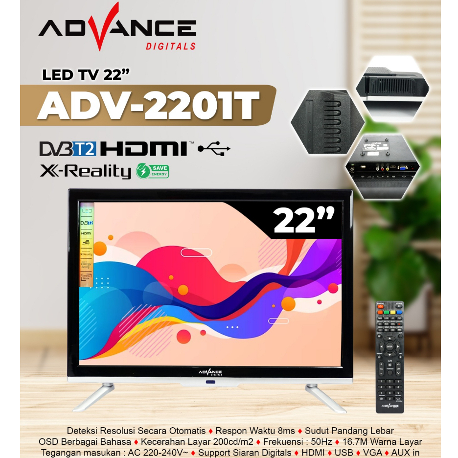 Advance LED Digital TV 22" HD ADV 2201T USB Movie DVB-T2 22Inch 2201