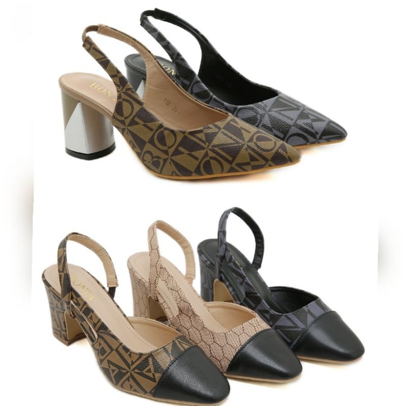 BONIA 419  & 518-8 Monogram Slingback Pumps & Block Heels