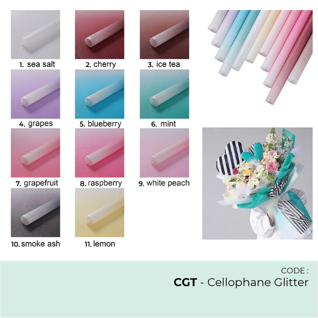 

flower wrapping paper Gliter / cellophane / kertas Bunga - CGT