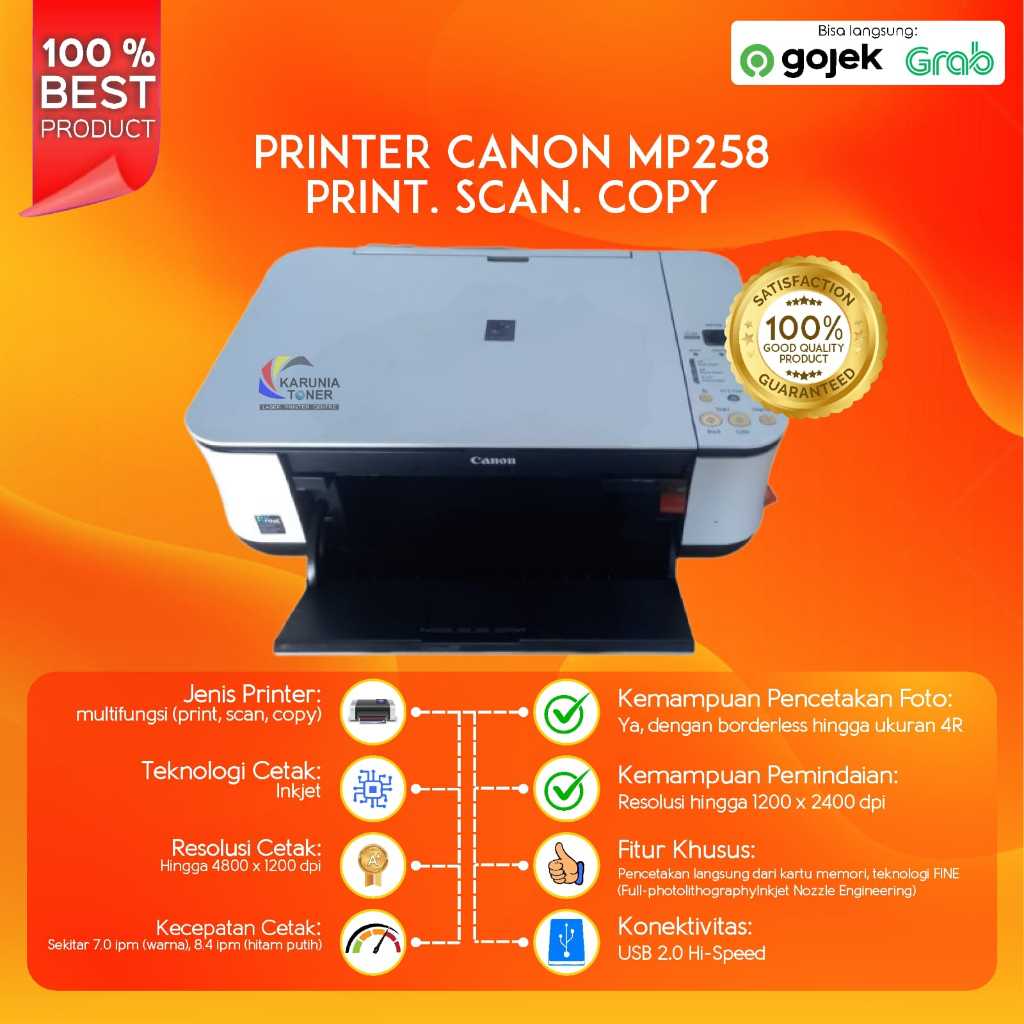PRINTER CANON PIXMA MP258 SECOND PLUS CARTRIDGE DAN TANPA CARTRIDGE MURAH SIAP PAKAI