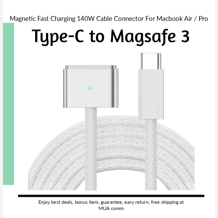 Kabel Usb Type C to Magsafe 3 Charging Cable Panjang 2M Magnetic Charger Tipe T Magsafe3 Ke Macbook 