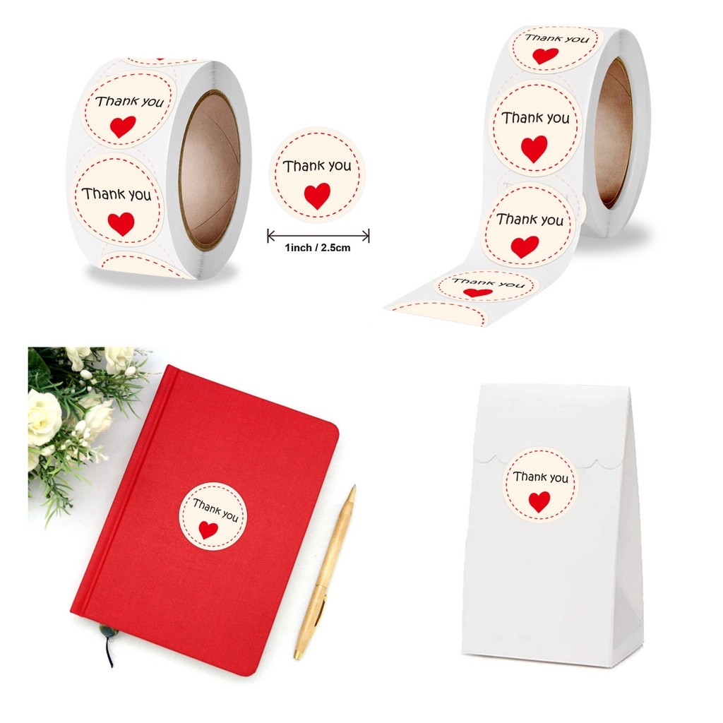 

500 Pcs Sticker Thank You Stitches Red Heart