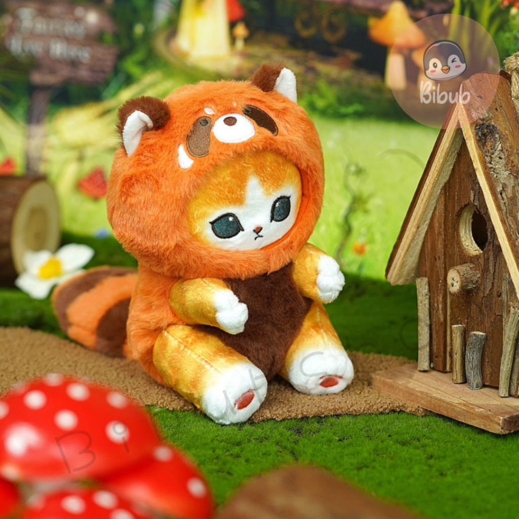 Boneka Mofusand Mini Kecil ukuran 20cm atau 8 Inci - Kucing Lucu dalam Kostum Red Panda Beaver Baby 