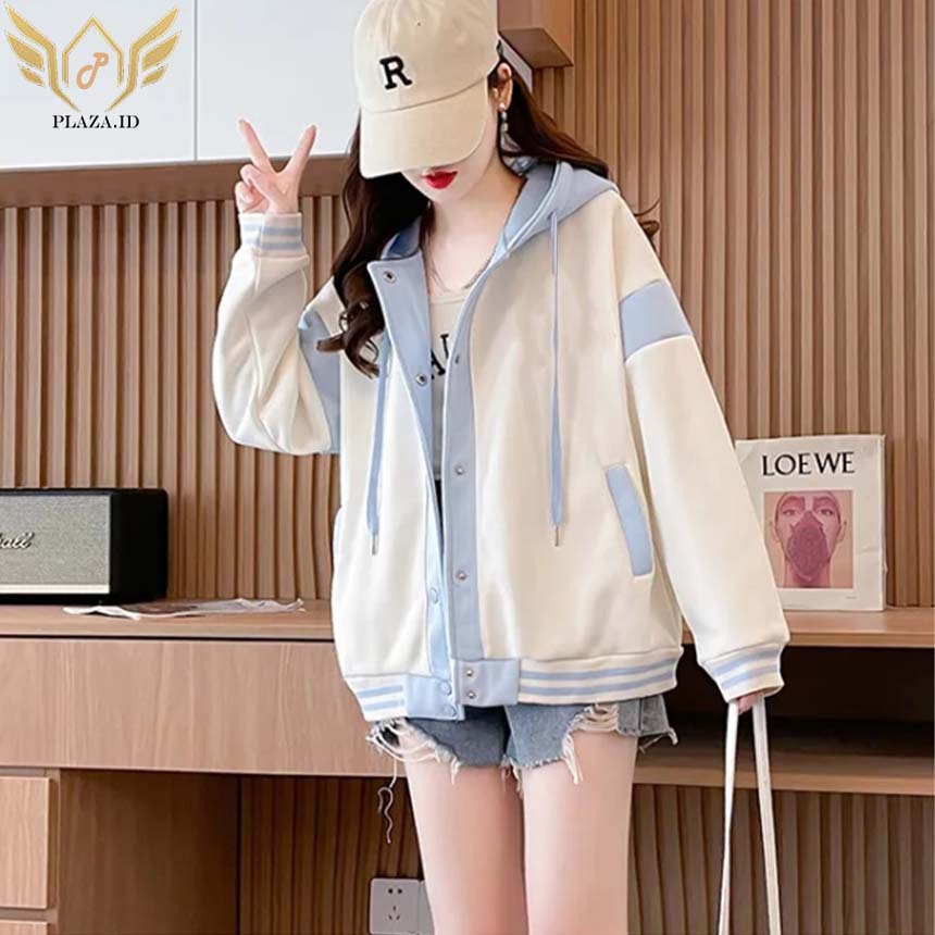 JAKET ZIPPER OVERSIZE PRIA WANITA BABY BLUE PUTIH  BASIC HOODIE JUMBO