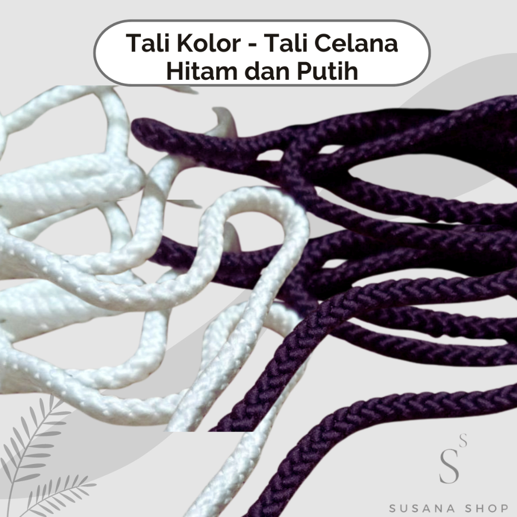 Tali Celana - Tali Kolor 5mm - Tali Kepang per Meter diameter 5 mm / Tali Celana Hitam dan Putih