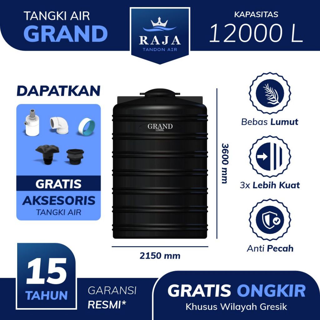Tangki Tandon Toren Air Grand 12000 Liter Anti Lumut Free Ongkir