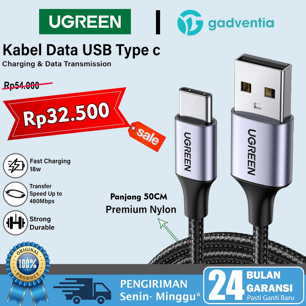 [ LIVE ] UGREEN Kabel Charger Pendek USB To Type C 18W Fast Charging Cable Transfer Data 3A Huawei S