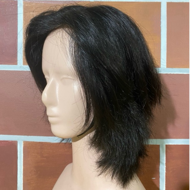 Wig Pria Korea Mullet Bebas Belah Rambut Asli