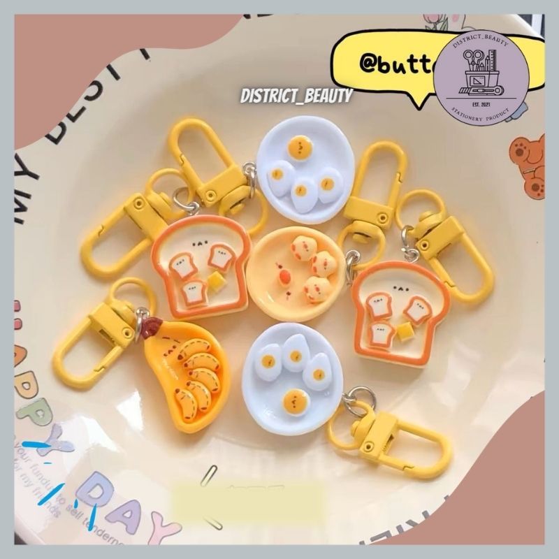 GANTUNGAN KUNCI RESIN BREAKFAST TELOR PISANG ROTI KEYCHAIN KEYRING RESIN LOT KLIP TELOR KUNING