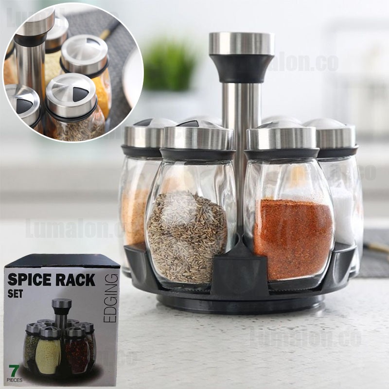 Tempat Botol Bumbu 7in1 Rak Bumbu Putar Tempat Bumbu Dapur Wadah Bumbu Toples Bumbu Putar Tempat