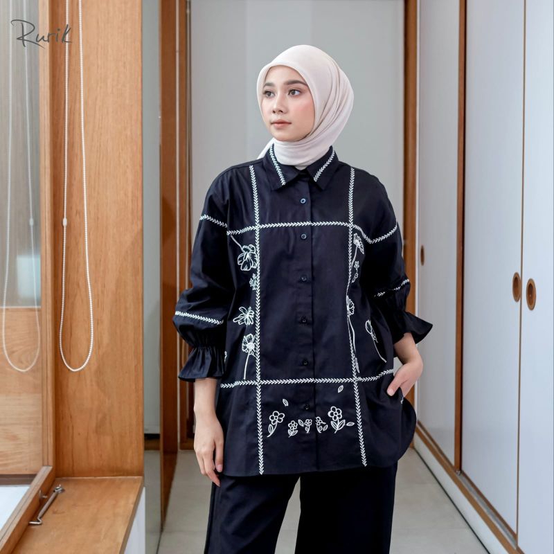 

bohemian emb shirt black by rurik