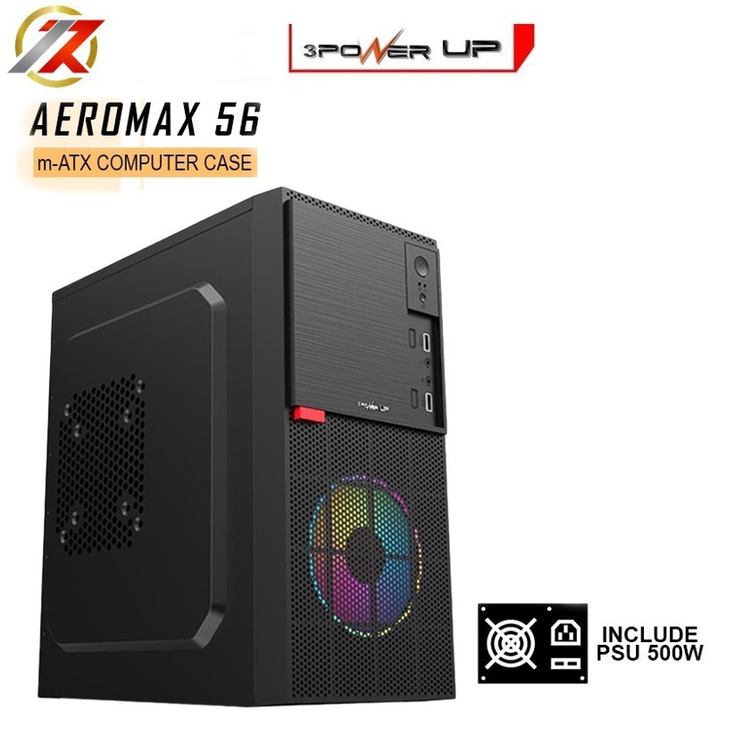Casing PC 3 Power Up AEROMAX AM-560 with PSU 500W m-ATX Case