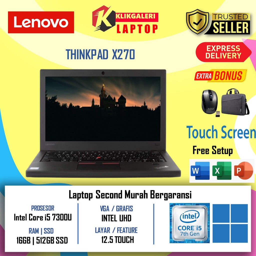LAPTOP MURAH LENOVO THINKPAD X270 INTEL VPRO Core i5 Gen7 16GB 512GB SSD WINDOWS ORI - BERGARANSI