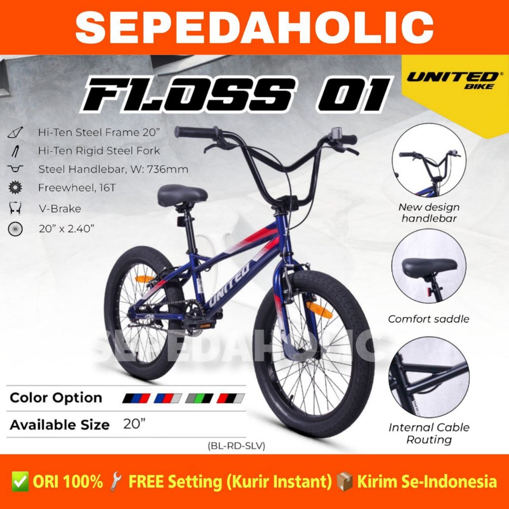 [PROMO TURUN HARGA] Sepeda Anak Laki BMX UNITED FLOSS 01 Ukuran 20 Inch Usia 8-11 Tahun