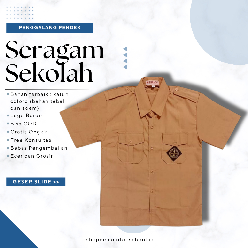 El School - Baju Seragam Sekolah Atasan Pramuka Penggalang Lengan Pendek SD SMP SMA laki Perempuan P