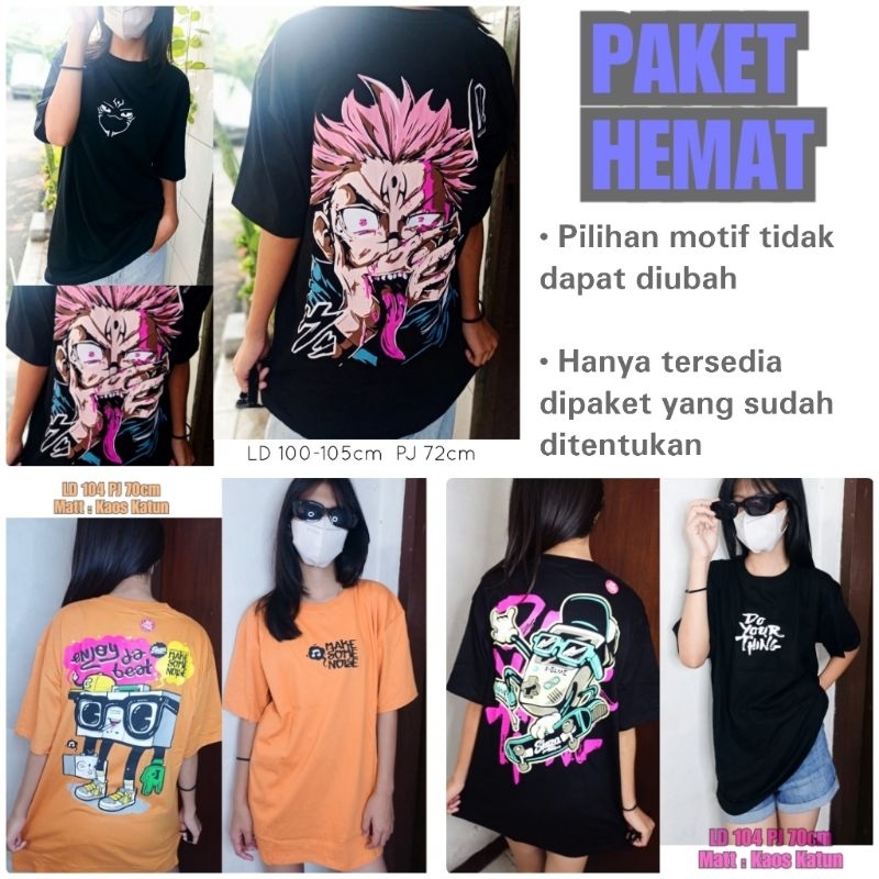 HEMAT 3PCS 100RBAN KAOS BAJU TSHIRT OBLONG KATUN COMBED UNISEX ALLSIZE CEWEK COWOK PRIA WANITA ANAK-