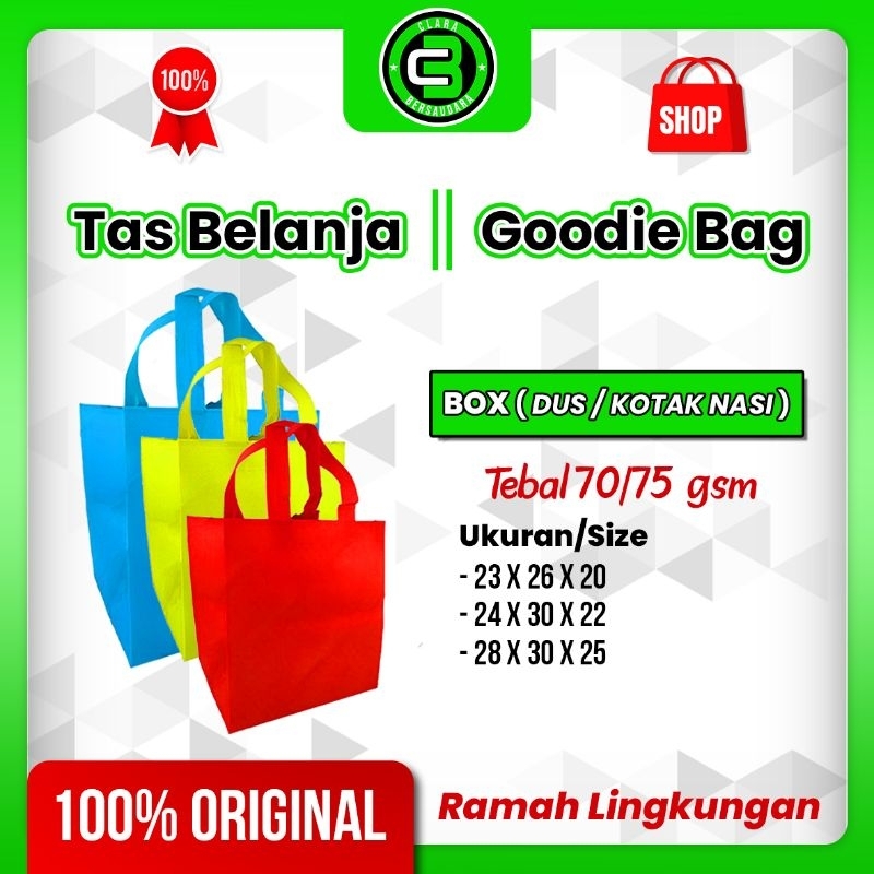 

( Isi 12 Pcs/1 Lusin Ukuran 23 X 26 X 20 cm ) Goodie Bag | Tas Belanja | Tas Souvenir | Tas Hajatan | Tas Ulang Tahun | Spundbond Goodie Bag - Box Dus/Kotak Nasi 70/75GSM