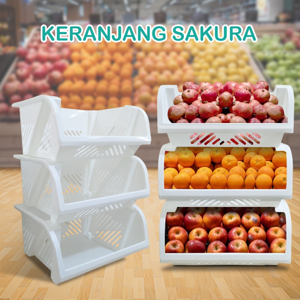 Rak Sakura / Rak Buah / Rak Serbaguna / Bahan Plastik Berkualitas / Kokoh / Dapat Disusun