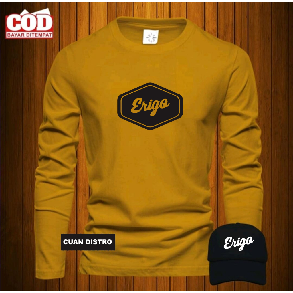 Bonus Topi  Baju Style Distro Clothing Kaos Pria Lengan Panjang / Tshirt Distro Logo Erigo Terbaru T