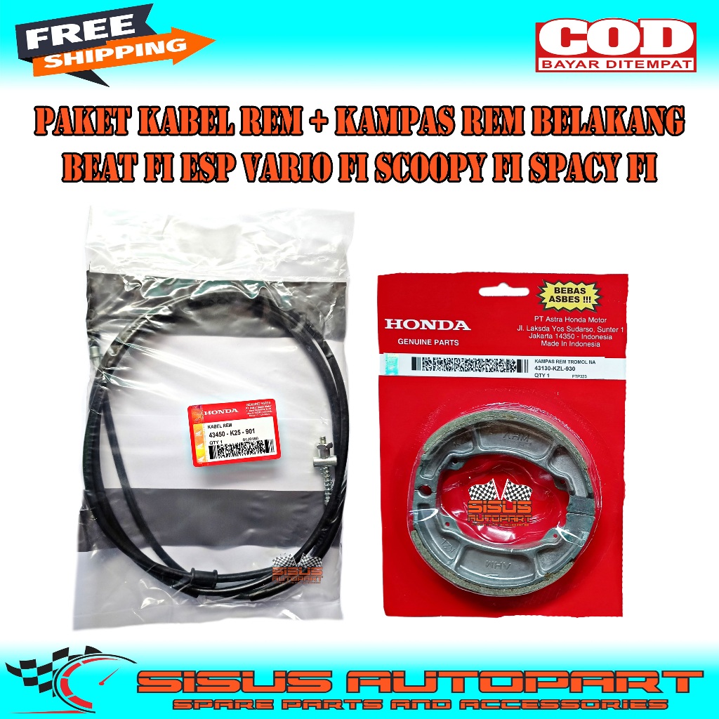 PAKET KABEL REM + KAMPAS REM BELAKANG BEAT FI ESP SCOOPY FI VARIO FI SPACY FI / KABEL REM BEAT FI ES
