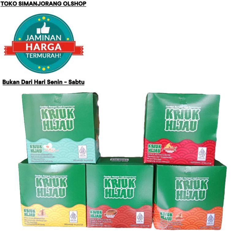 

Snack Kriuk Hijau Rumput Laut 1 Box Isi 12