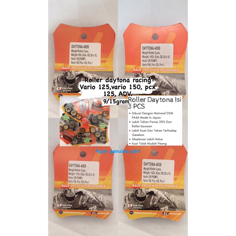 KODE Y28Y Roller DAYTONA racing vario125 vario15 pcx adv 89111121315GRAM ISI 3PCS 1 ORIGINAL DAYTONA