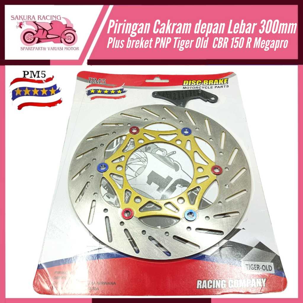 Piringan disc cakram depan lebar 300mm plus breket PNP Tiger Old CBR 150 R Megapro